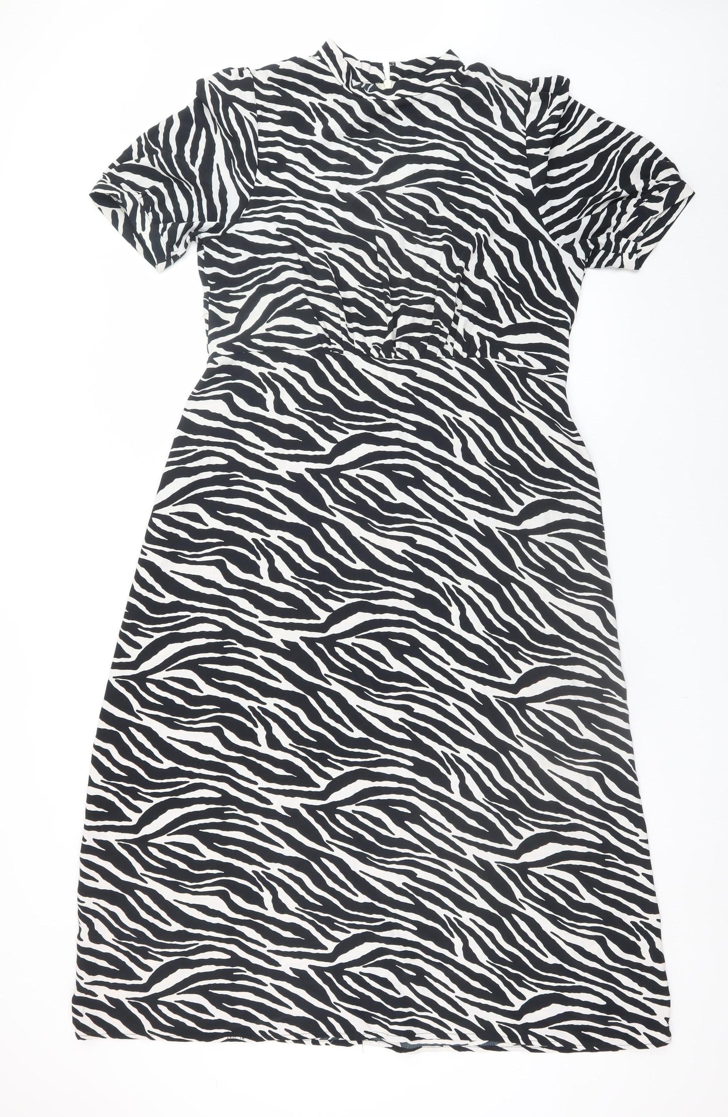 Peacocks Women Black Zebra Print Midi A-Line Dress Size 14