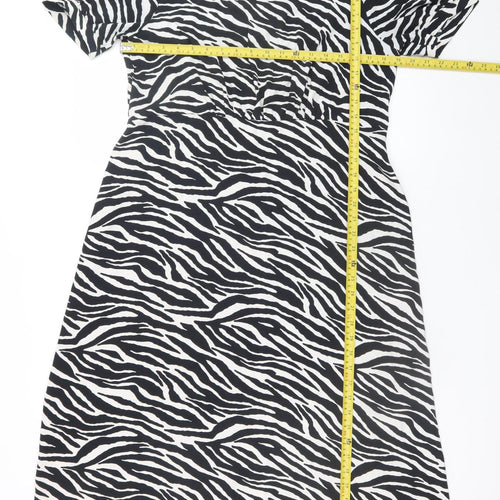 Peacocks Women Black Zebra Print Midi A-Line Dress Size 14