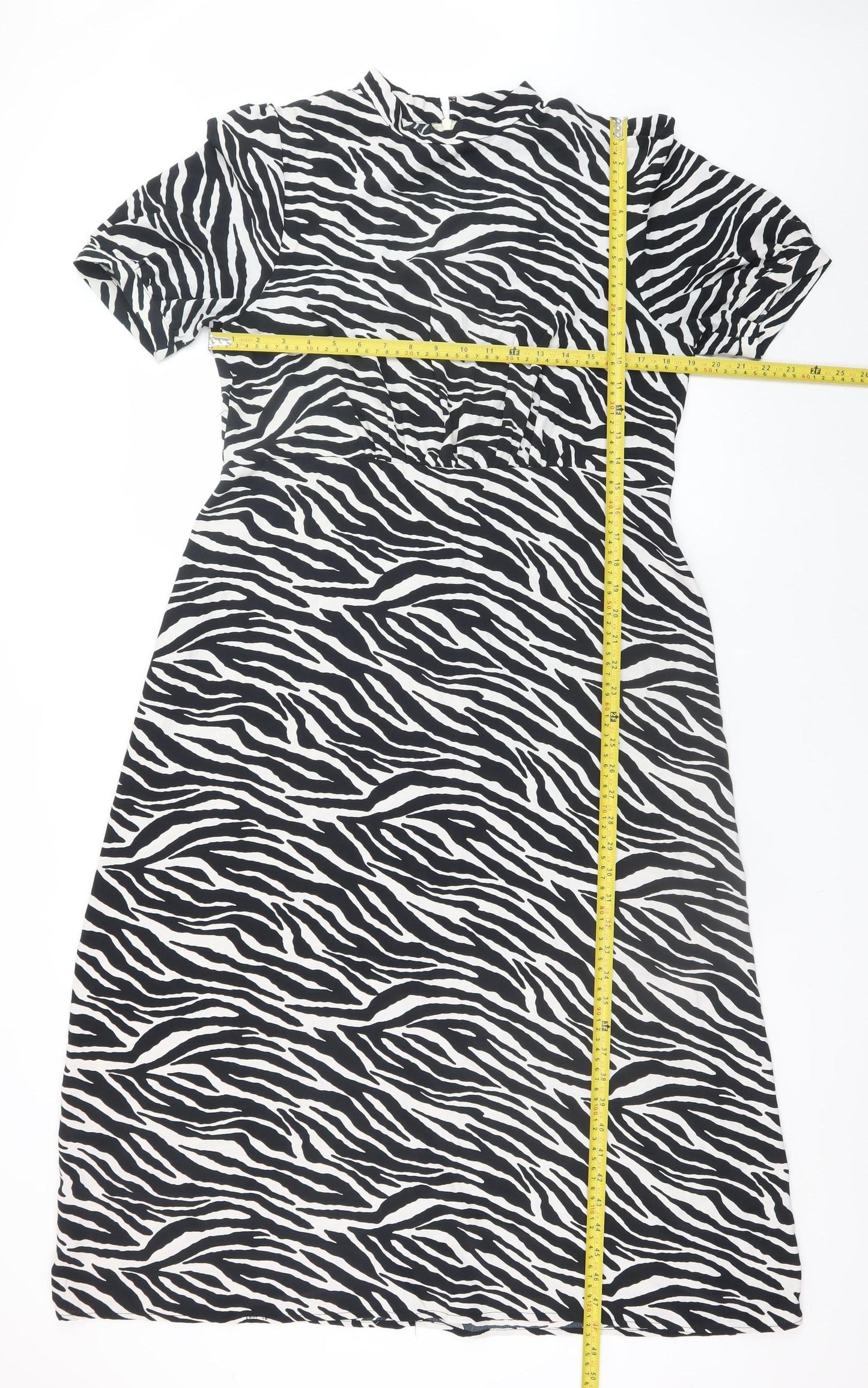 Peacocks Women Black Zebra Print Midi A-Line Dress Size 14
