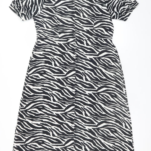 Peacocks Women Black Zebra Print Midi A-Line Dress Size 14