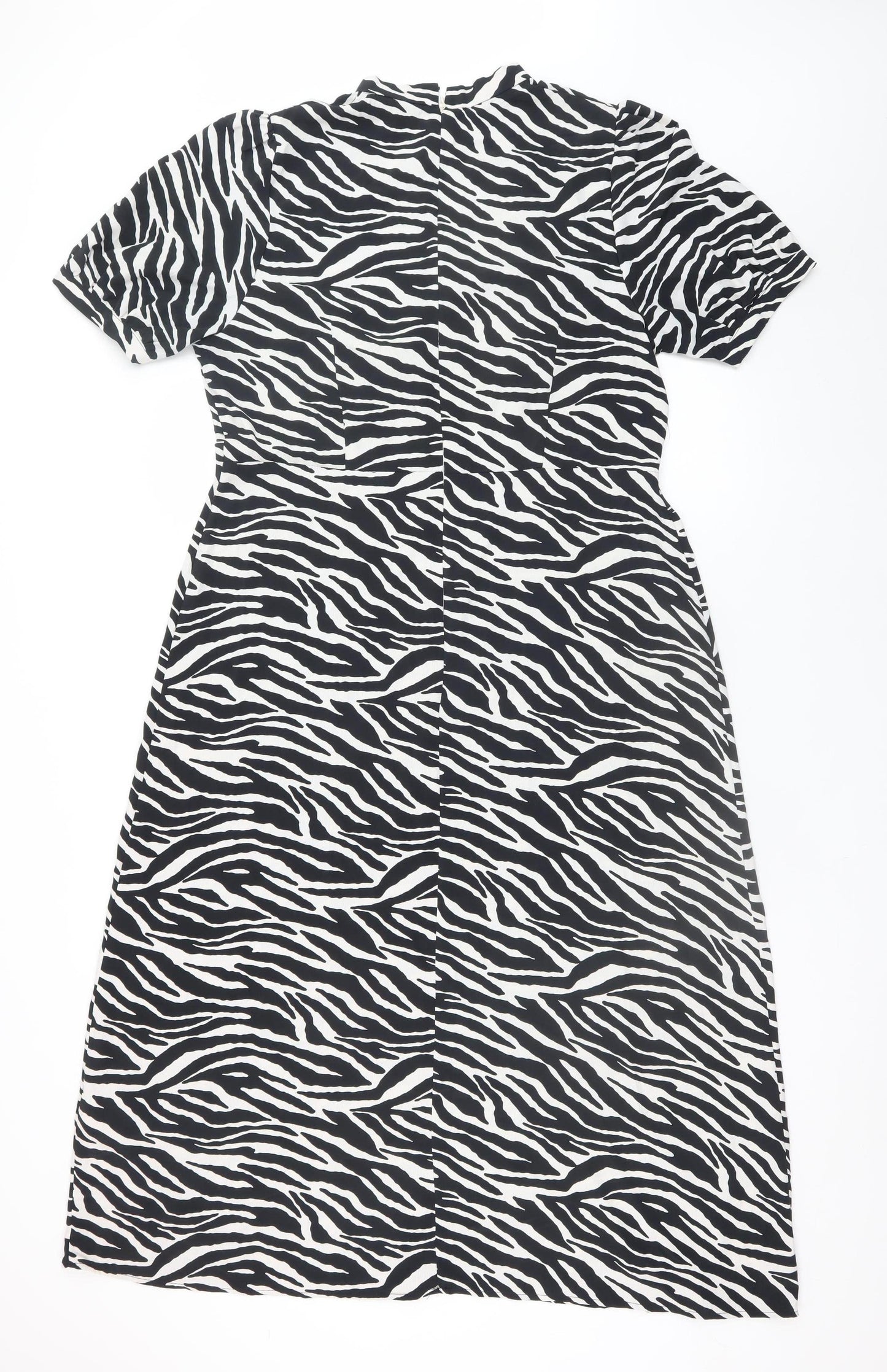 Peacocks Women Black Zebra Print Midi A-Line Dress Size 14