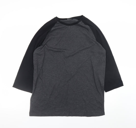 Urban Classics Men’s Grey & Black Raglan 3/4 Sleeve T-Shirt L