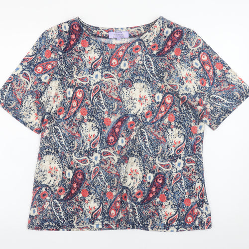 Honor Millburn Women's Multicoloured Paisley Short Sleeve Jersey Top Size 16