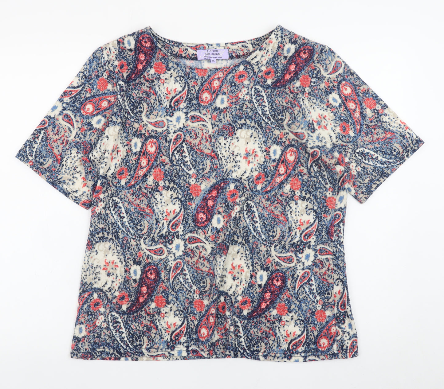 Honor Millburn Women's Multicoloured Paisley Short Sleeve Jersey Top Size 16
