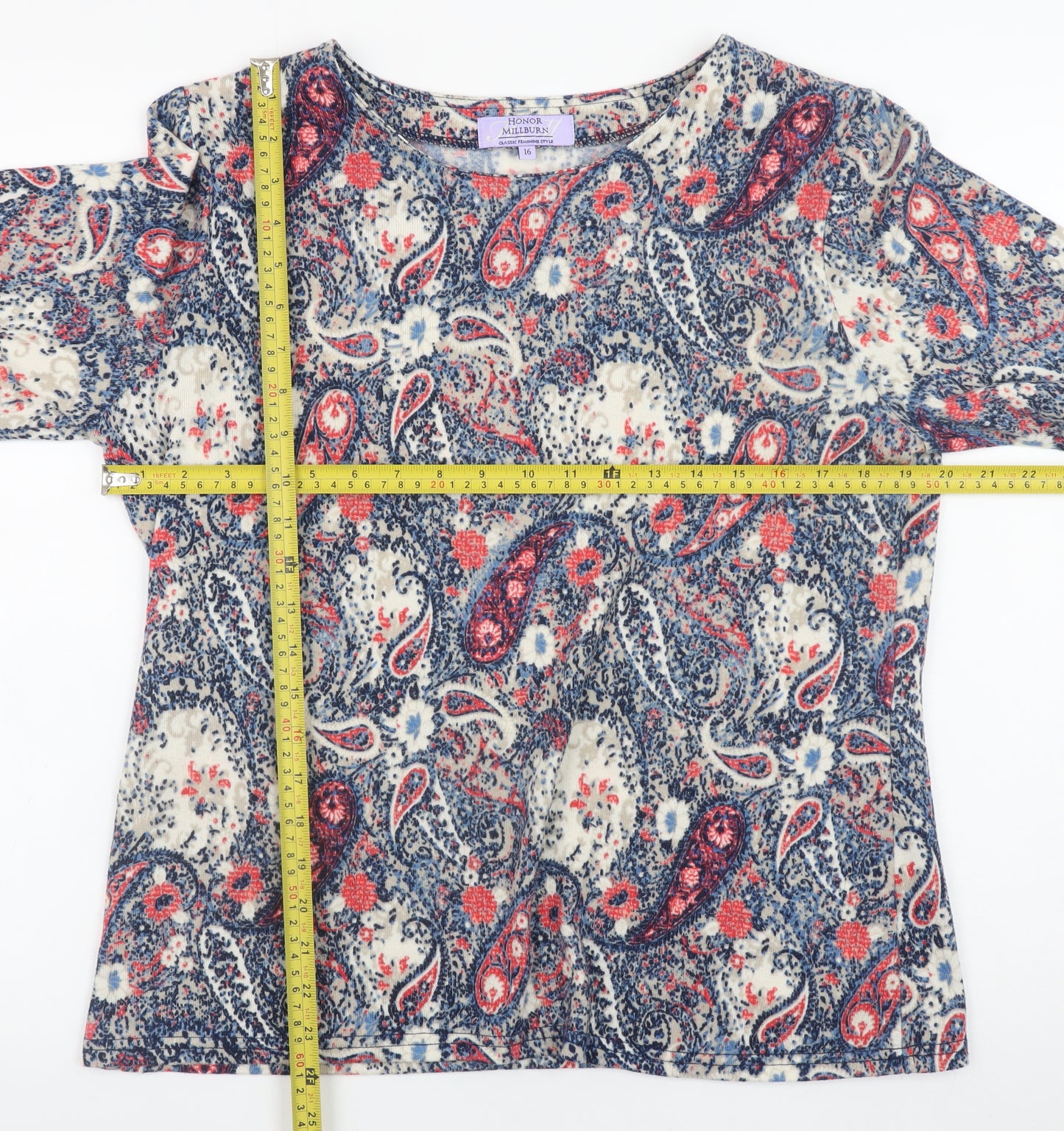 Honor Millburn Women's Multicoloured Paisley Short Sleeve Jersey Top Size 16