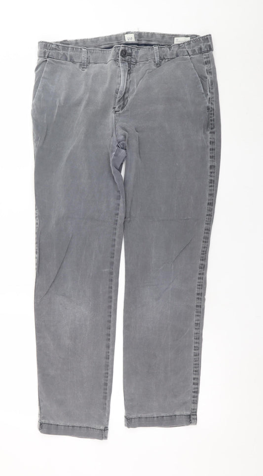 GAP Men's Grey Chino Trousers L Regular Fit Cotton Stretch