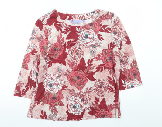 Honor Millburn Womens Red Floral 3/4 Sleeve Jersey Top Size 14