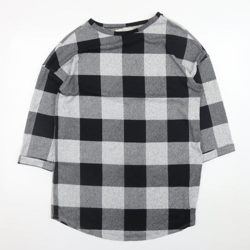 F&F Women's Grey Check Shift Dress UK 14 3/4 Sleeve Boat Neck