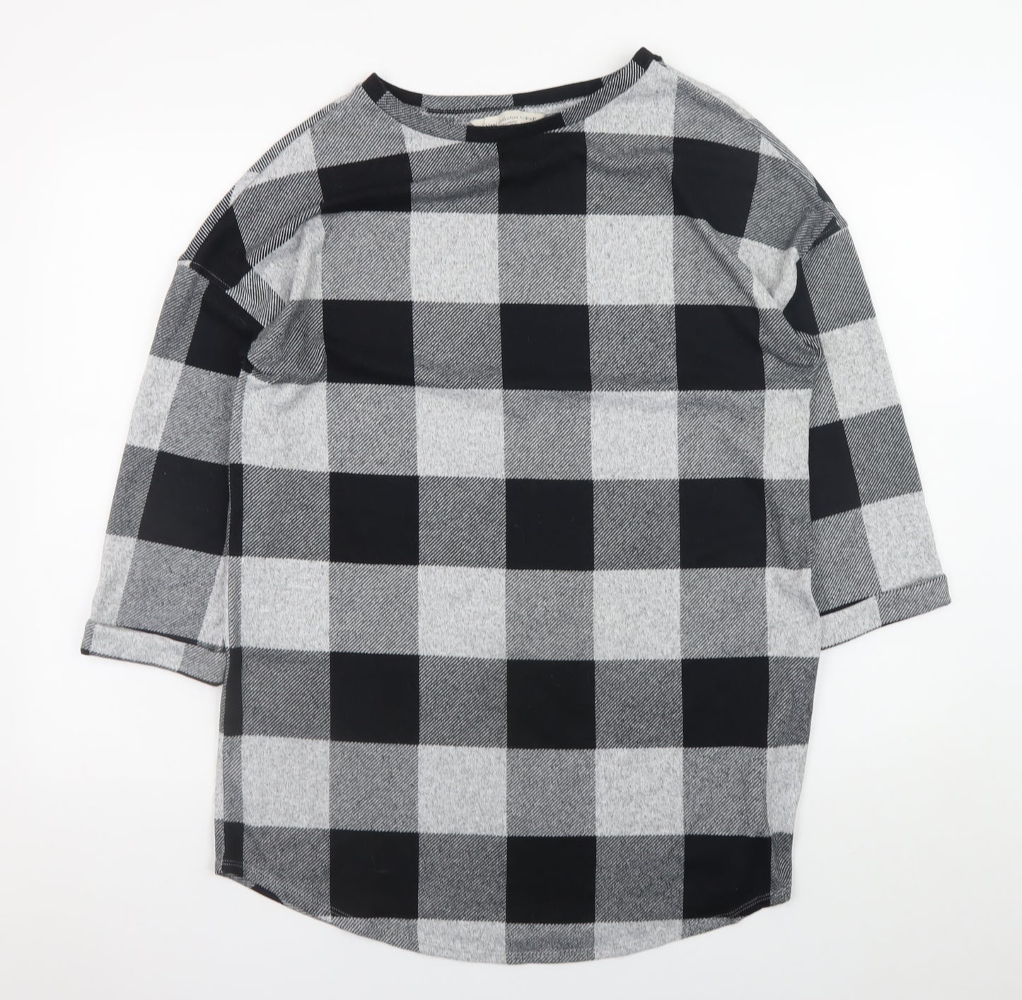F&F Women's Grey Check Shift Dress UK 14 3/4 Sleeve Boat Neck