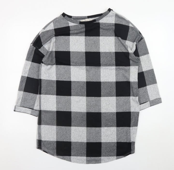 F&F Women's Grey Check Shift Dress UK 14 3/4 Sleeve Boat Neck