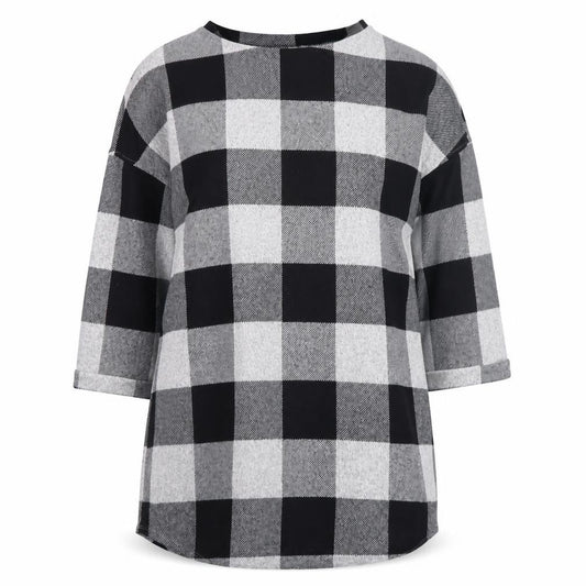Front view of F&F Women's Grey Check Shift Dress UK 14 3/4 Sleeve Boat Neck