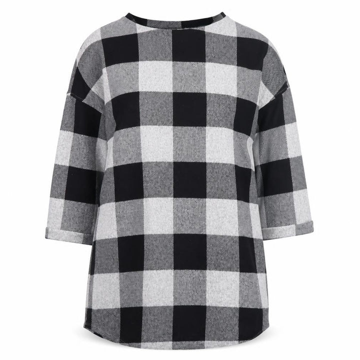 F&F Women's Grey Check Shift Dress UK 14 3/4 Sleeve Boat Neck