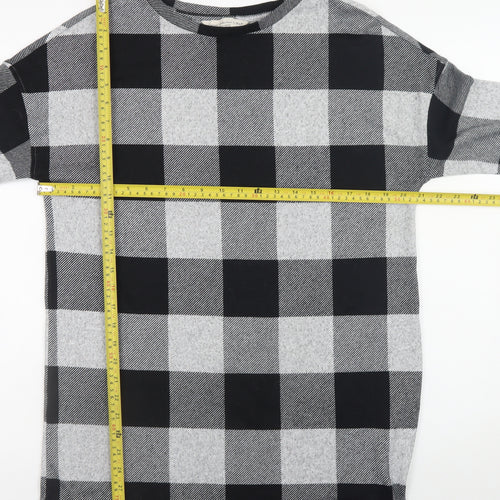 F&F Women's Grey Check Shift Dress UK 14 3/4 Sleeve Boat Neck