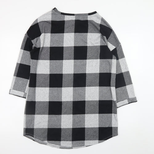 F&F Women's Grey Check Shift Dress UK 14 3/4 Sleeve Boat Neck