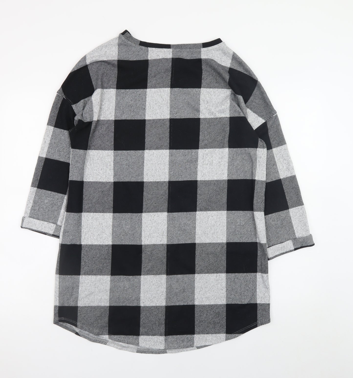 F&F Women's Grey Check Shift Dress UK 14 3/4 Sleeve Boat Neck