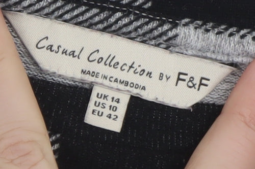 F&F Women's Grey Check Shift Dress UK 14 3/4 Sleeve Boat Neck