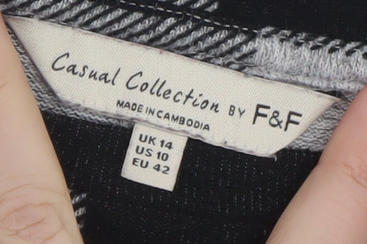 F&F Women's Grey Check Shift Dress UK 14 3/4 Sleeve Boat Neck