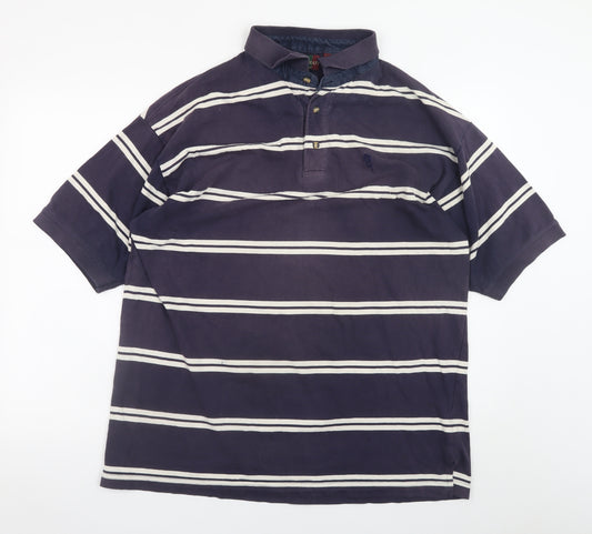 Phil and Craft Men's Navy Striped Cotton Polo Shirt XXL