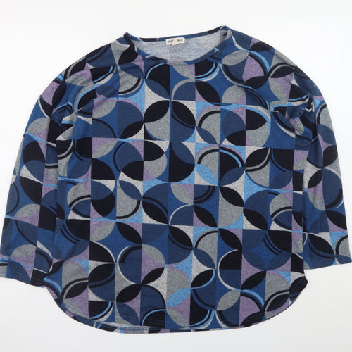 Mudflower Women's Multicoloured Geometric Long Sleeve Jersey T-Shirt UK 16