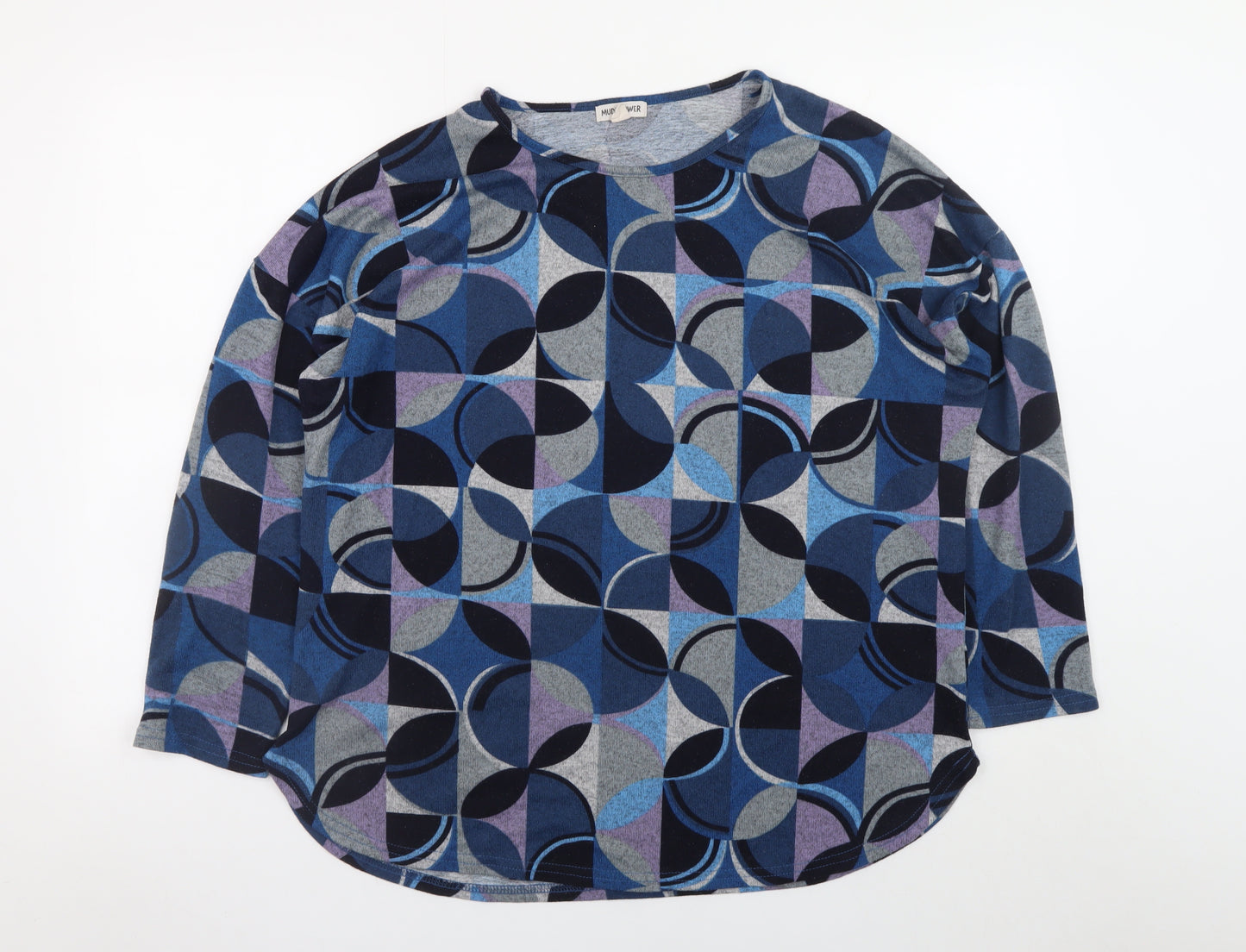 Mudflower Women's Multicoloured Geometric Long Sleeve Jersey T-Shirt UK 16