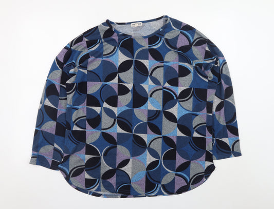 Mudflower Women's Multicoloured Geometric Long Sleeve Jersey T-Shirt UK 16