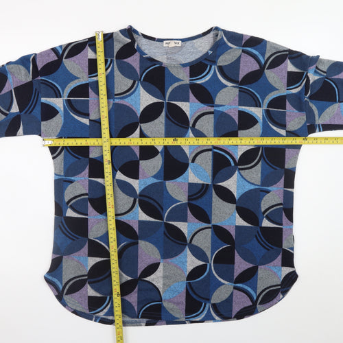 Mudflower Women's Multicoloured Geometric Long Sleeve Jersey T-Shirt UK 16