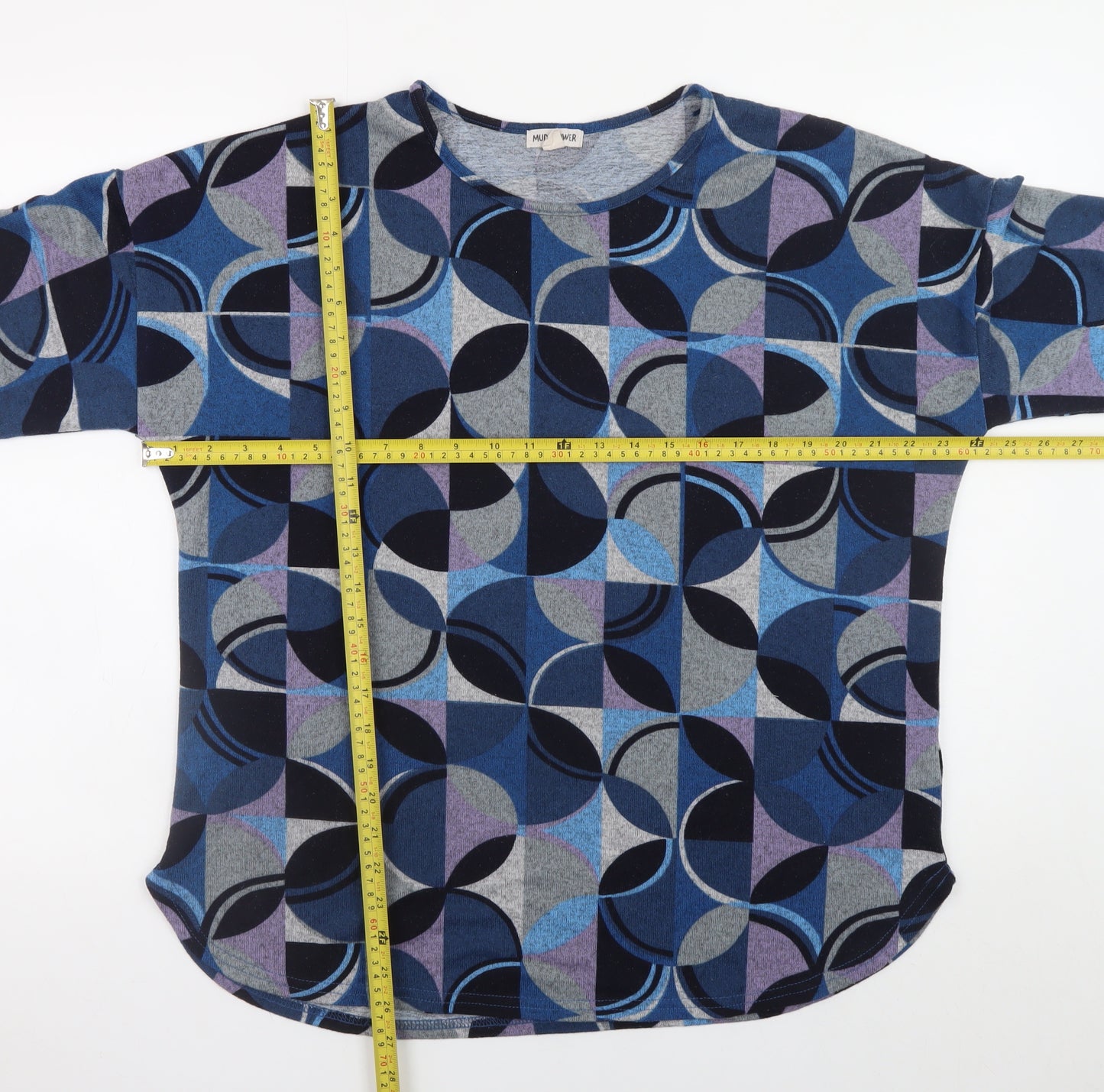 Mudflower Women's Multicoloured Geometric Long Sleeve Jersey T-Shirt UK 16