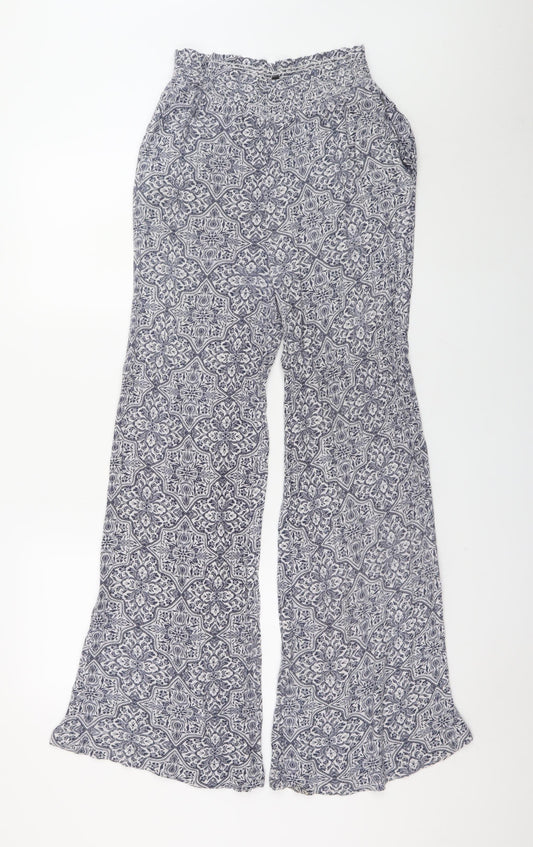 New Look Women's Blue Geometric Wide-Leg Palazzo Trousers Size 12