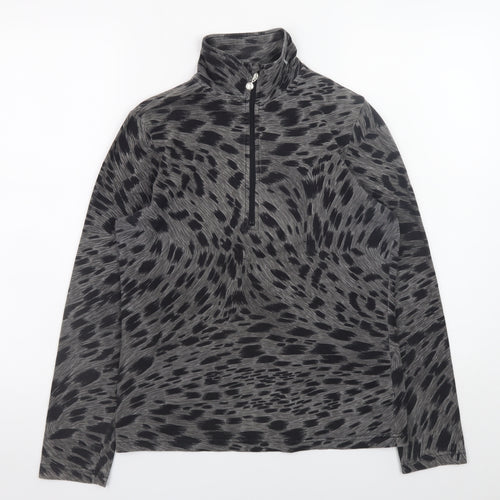 Daily Women Grey Animal Print 1/2 Zip Pullover Sweatshirt Size S