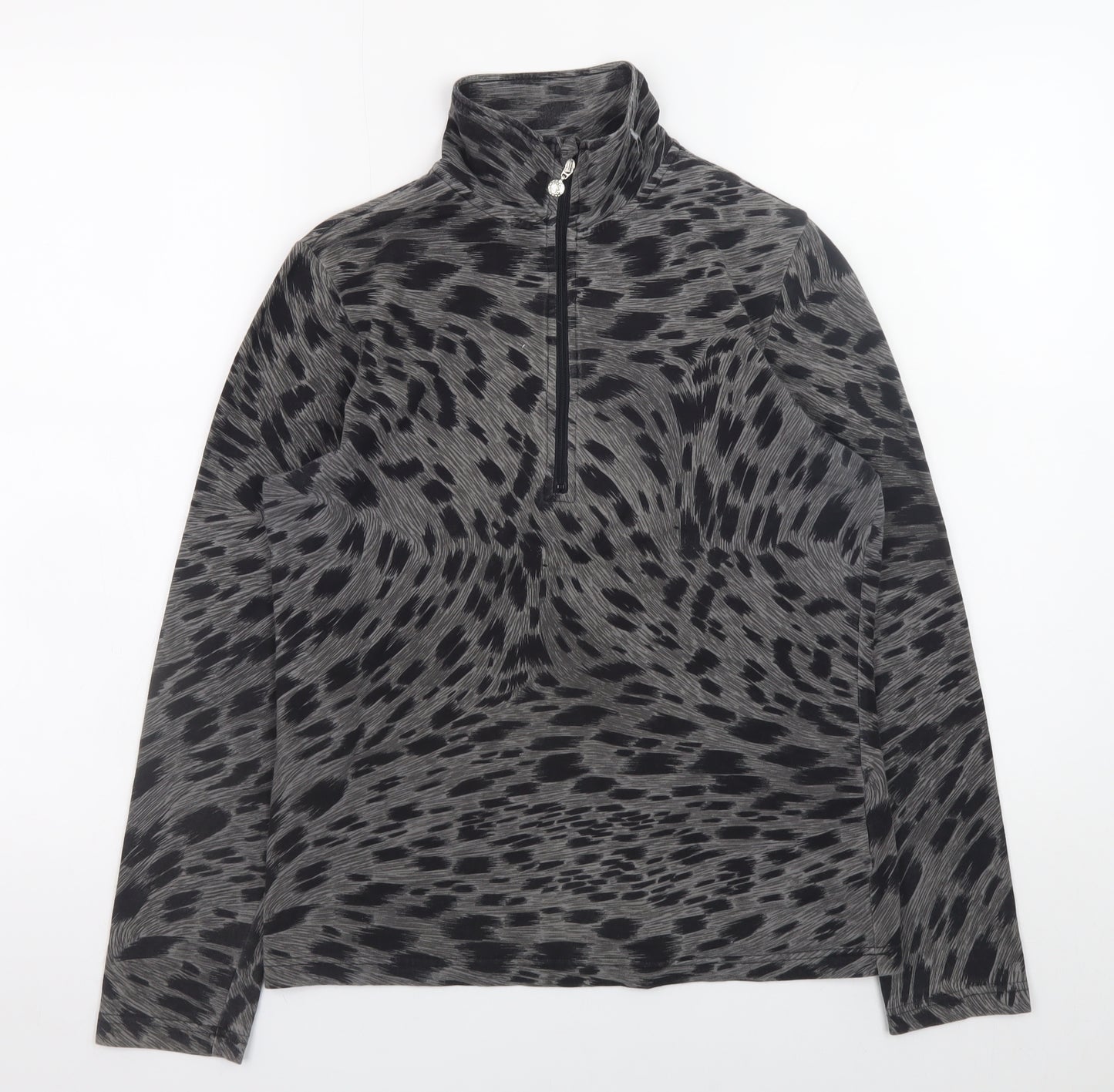 Daily Women Grey Animal Print 1/2 Zip Pullover Sweatshirt Size S
