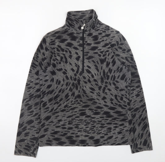 Daily Women Grey Animal Print 1/2 Zip Pullover Sweatshirt Size S