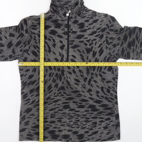Daily Women Grey Animal Print 1/2 Zip Pullover Sweatshirt Size S