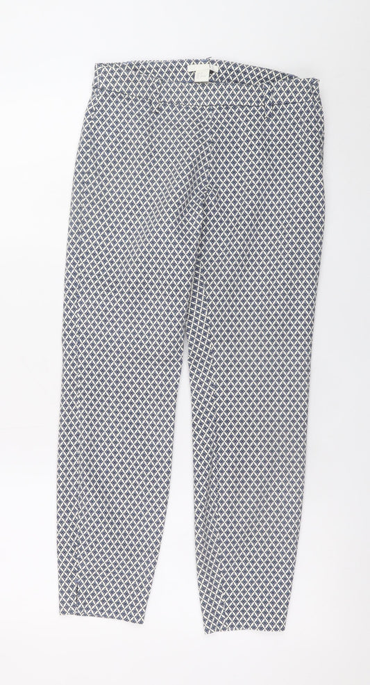 H&M Women Blue Geometric Slim Ankle Trousers Size 8
