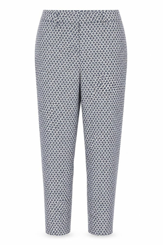 Front view of H&M Women Blue Geometric Slim Ankle Trousers, size 8