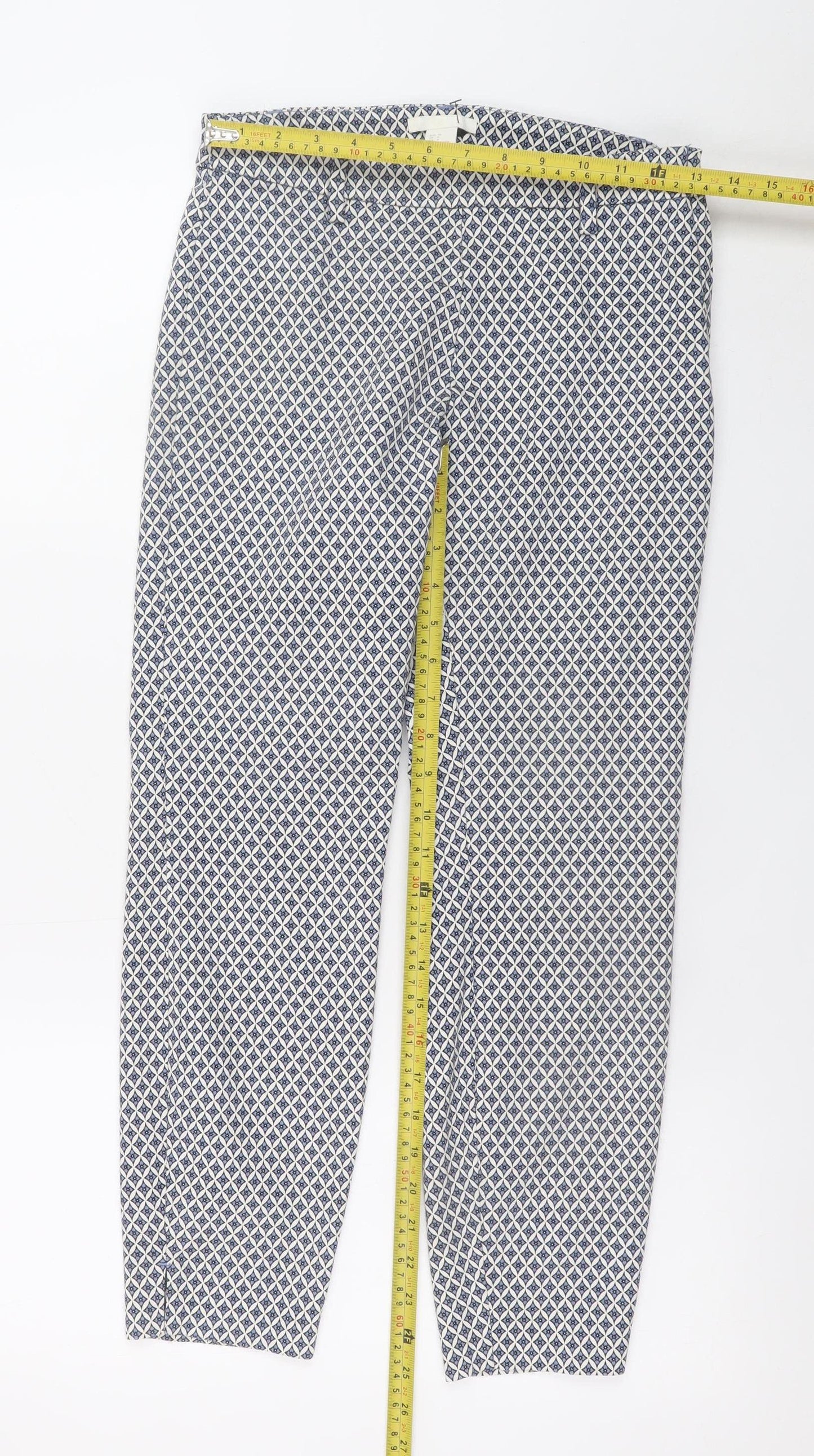 H&M Women Blue Geometric Slim Ankle Trousers Size 8