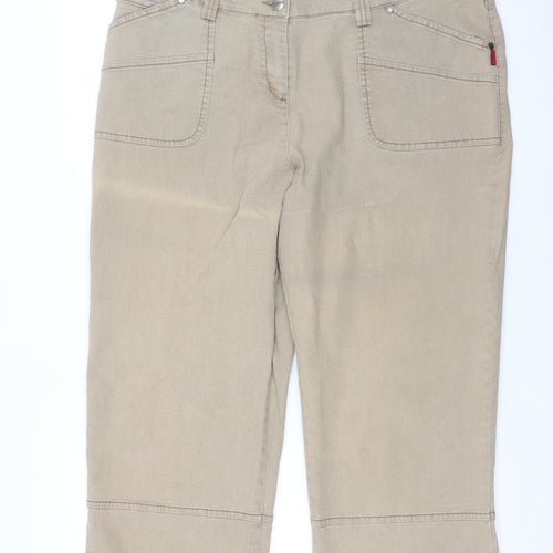 MIAN Women's Beige Cotton Stretch Capri Trousers Size 25