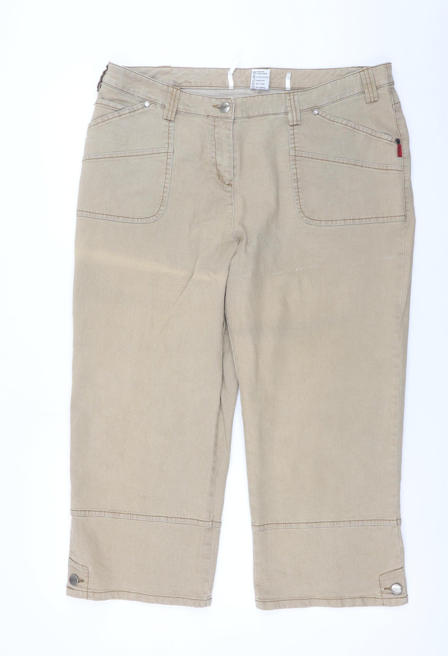 MIAN Women's Beige Cotton Stretch Capri Trousers Size 25