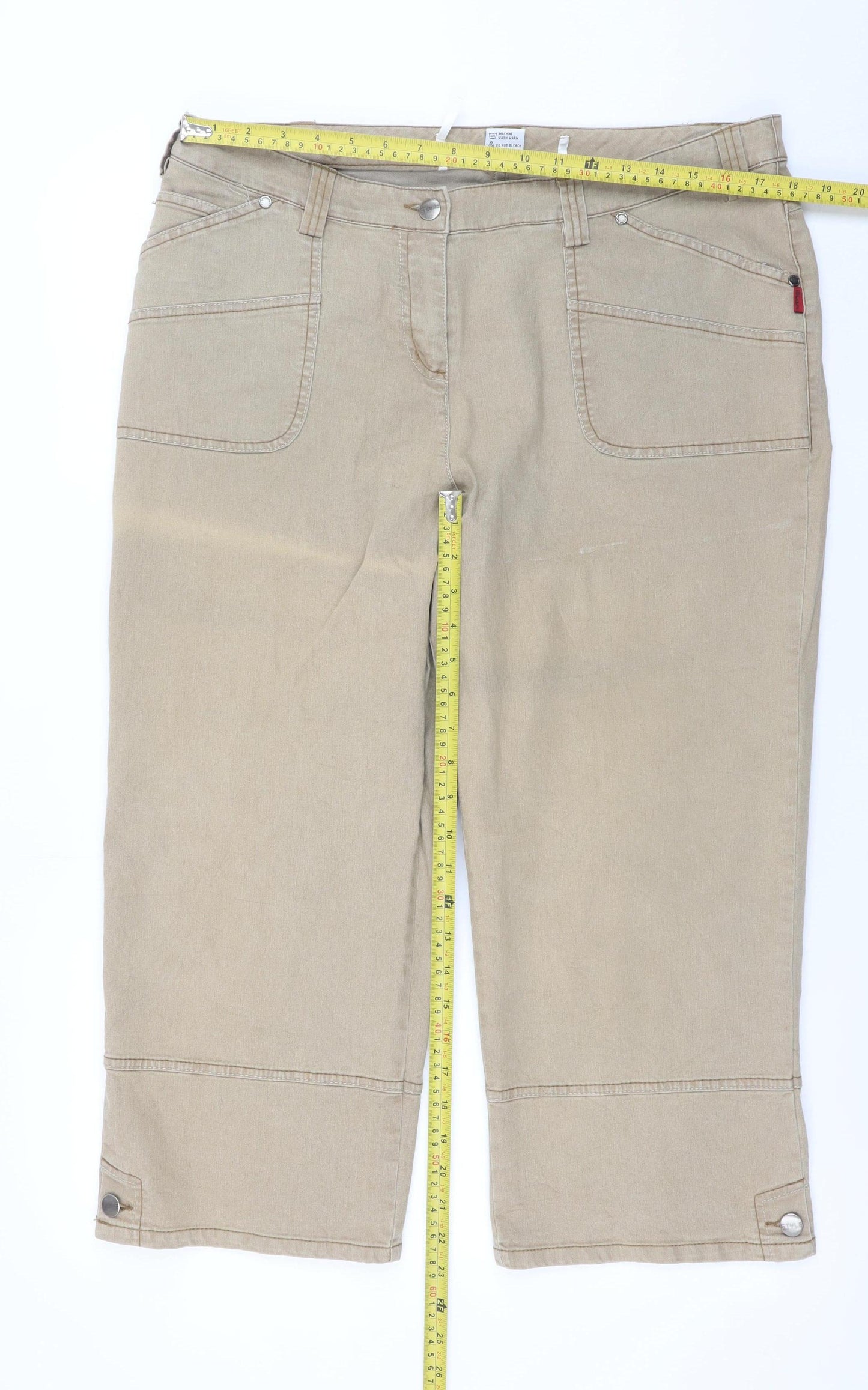 MIAN Women's Beige Cotton Stretch Capri Trousers Size 25