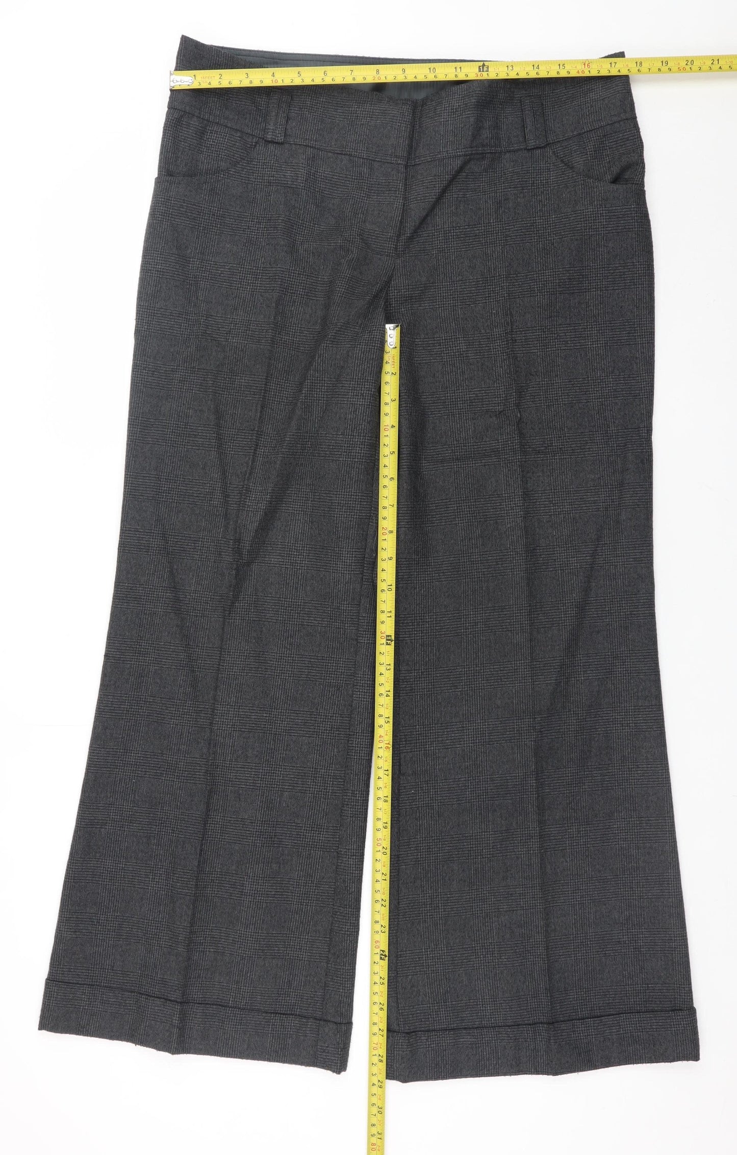 New Look Women’s Grey Checked Dress Pants Size 14 Workwear Trousers