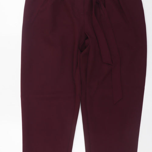 New Look Women's Burgundy Paperbag High Waist Tapered Trousers Size 12
