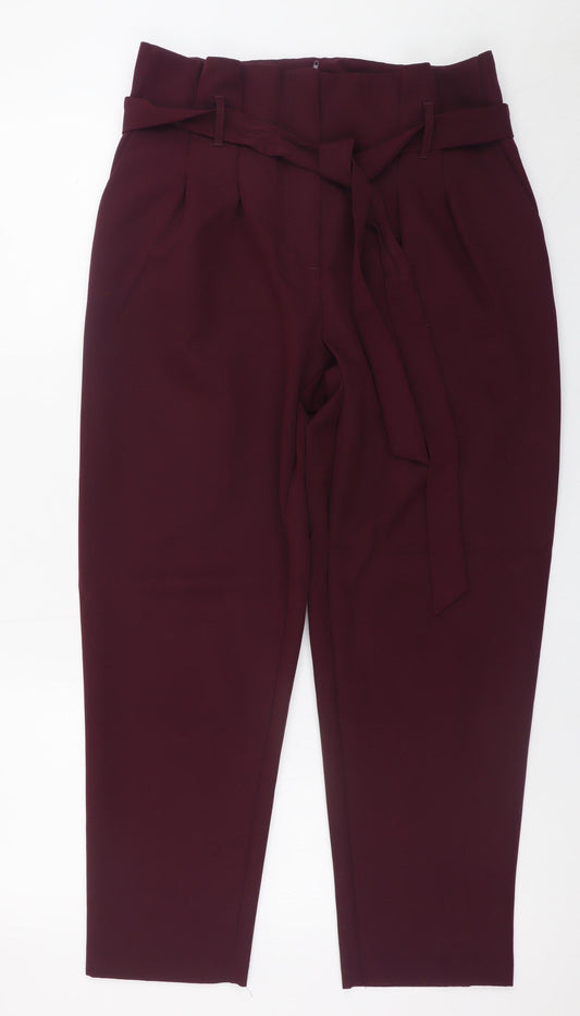 New Look Women's Burgundy Paperbag High Waist Tapered Trousers Size 12