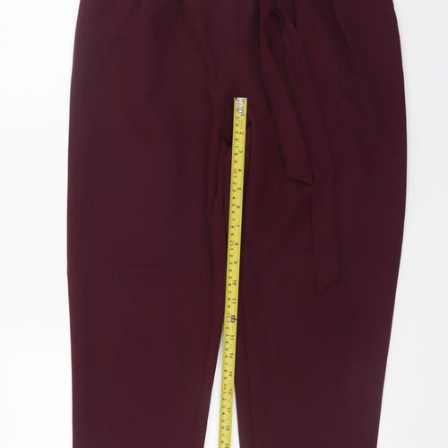 New Look Women's Burgundy Paperbag High Waist Tapered Trousers Size 12