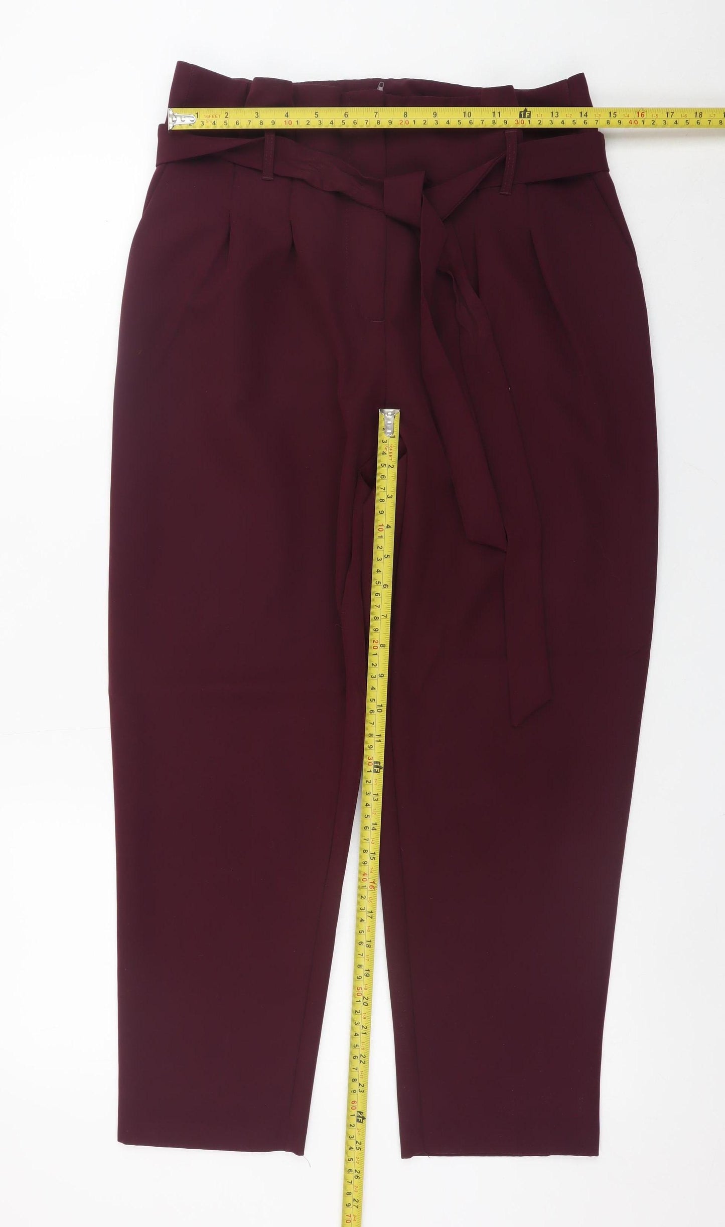 New Look Women's Burgundy Paperbag High Waist Tapered Trousers Size 12