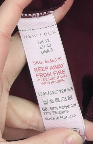 New Look Women's Burgundy Paperbag High Waist Tapered Trousers Size 12