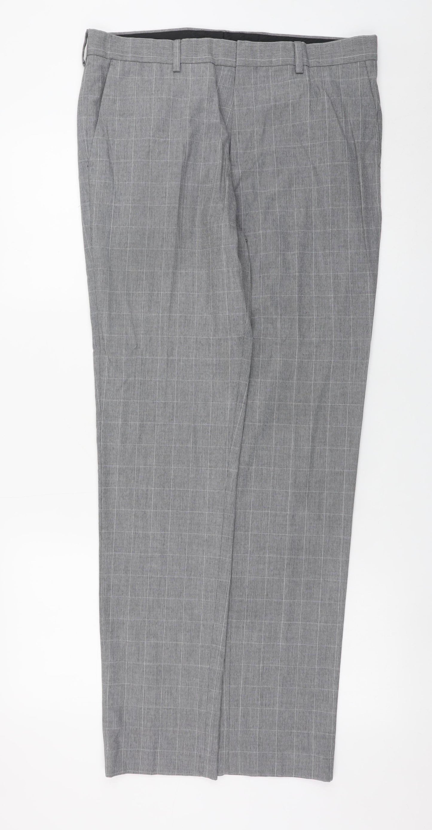River Island Men's Grey Check Slim Fit Dress Trousers 32L