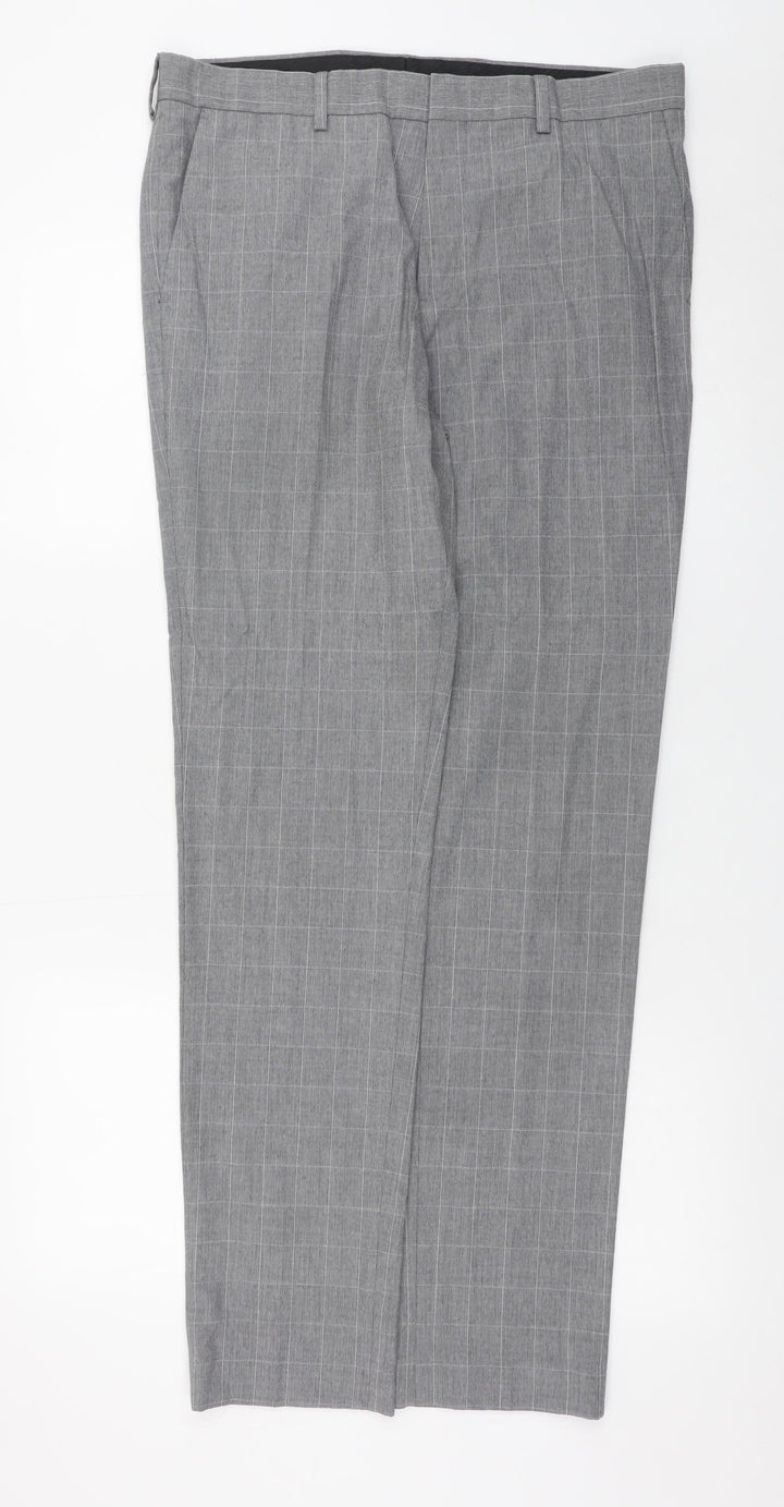 River Island Men's Grey Check Slim Fit Dress Trousers 32L