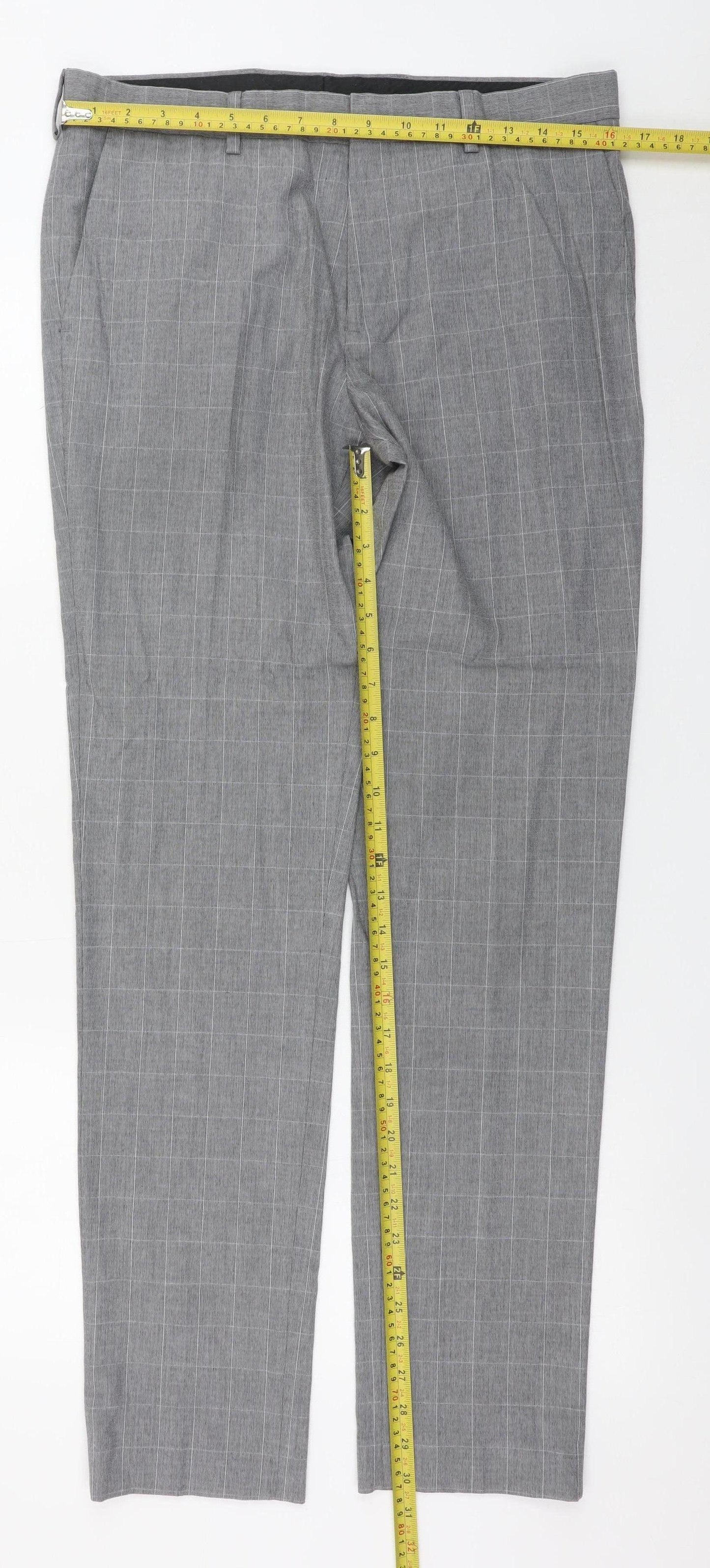 River Island Men's Grey Check Slim Fit Dress Trousers 32L
