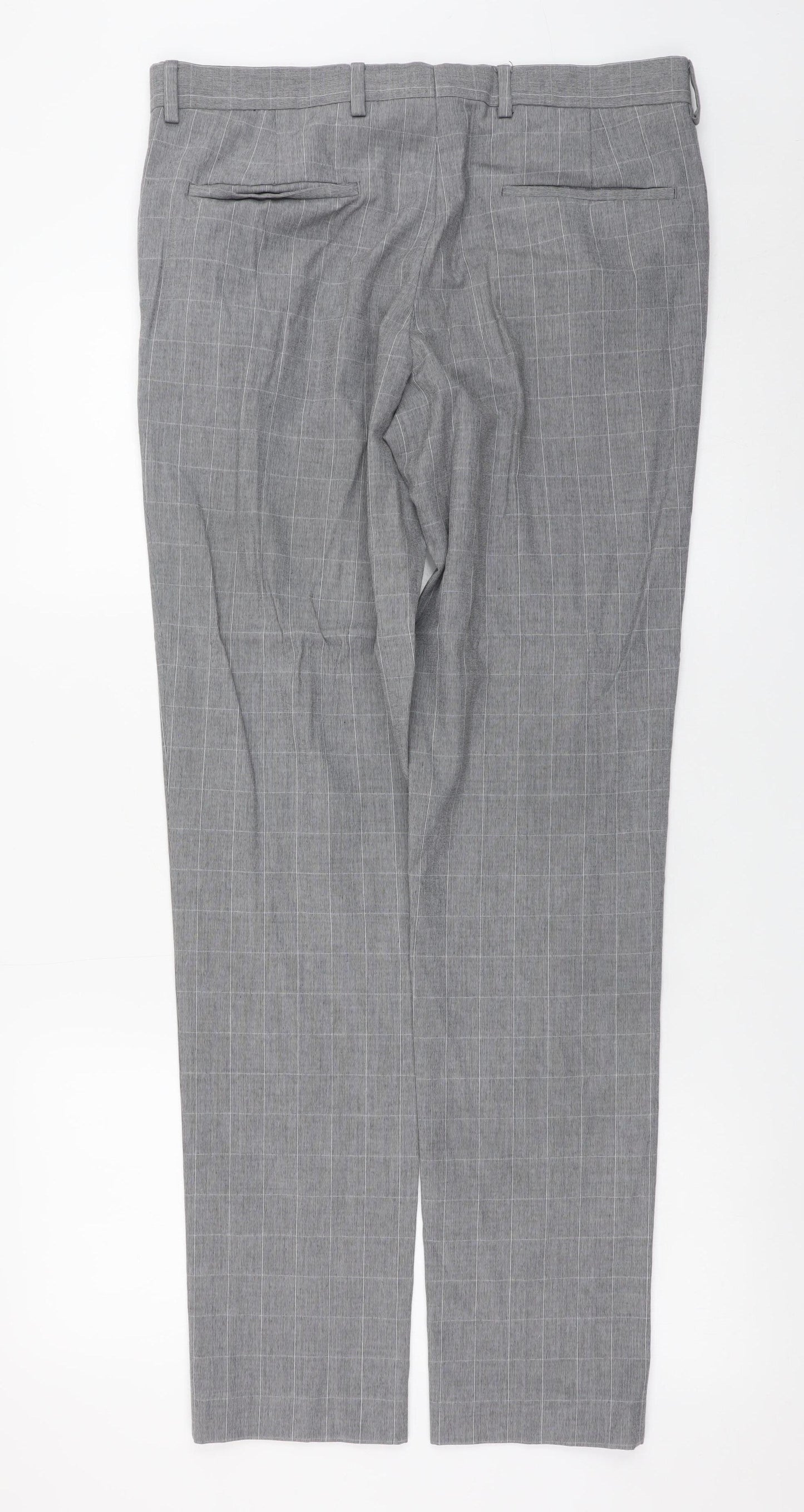 River Island Men's Grey Check Slim Fit Dress Trousers 32L