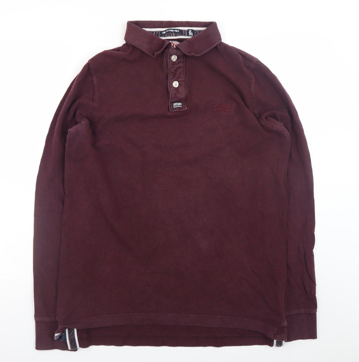 Superdry Men's Red Long Sleeve Polo Shirt 2XL Cotton Casual