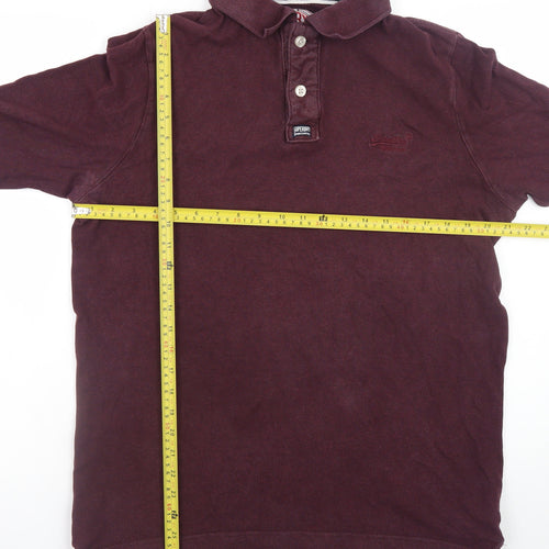 Superdry Men's Red Long Sleeve Polo Shirt 2XL Cotton Casual